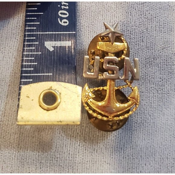 USN Navy Anchor 1 Star Lapel Pin Gold Plate Senior Chief Petty Officer Pin 1.25" - Picture 4 of 4